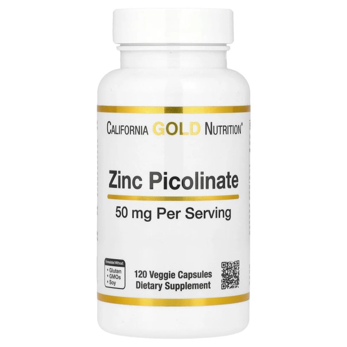 California Gold Nutrition Zinc Picolinate 50 mg 120 рослинних капсул, піколінат цинку