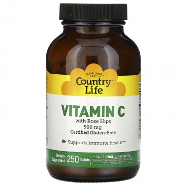 Country Life Vitamin C with Rose Hips 500 mg 250 таблеток, вітамін С з шипшиною