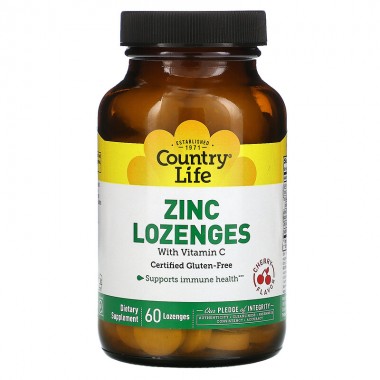 Country Life Zinc With Vitamin C 60 пастилок, цинк з вітаміном С зі смаком вишні