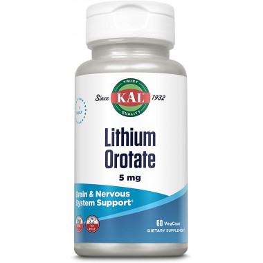 KAL Lithium Orotate 5 mg 60 вегетарианских капсул, литий высокой эффективности