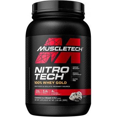 Muscletech Nitro Tech 100% Whey Gold 907 грамм, пептиды и изолят сывороточного протеина