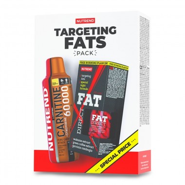 Nutrend Targeting Fats Pack (Carnitine 500 ml + Fat Direct 60 caps), рідкий карнітин, збагачений синефрином і вітамінами B5 + нічний спалювач жиру