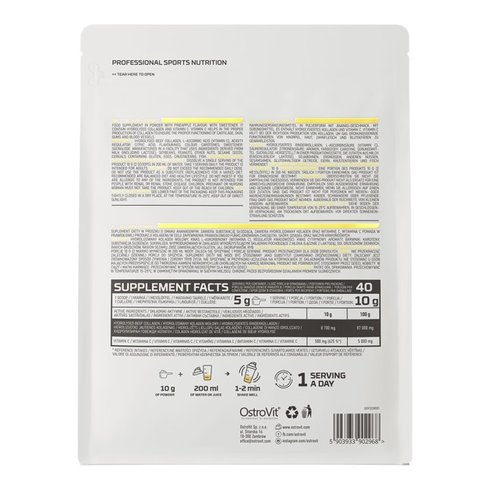 OstroVit Collagen + Vitamin C 400 грам, гідрозілований яловичий колаген + вітамін с
