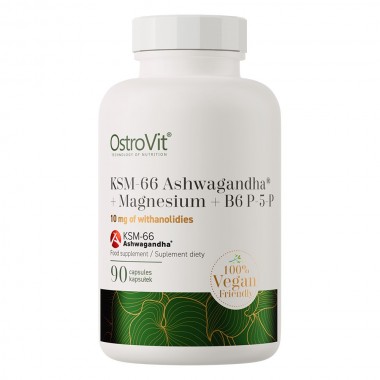 OstroVit KSM-66 Ashwagandha + Magnesium + B6 P-5-P Vege 90 капсул, ашваганда, магний и витамин В6