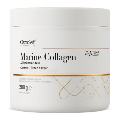 OstroVit Marine Collagen + Hyaluronic Acid + Vitamin C 200 грам, пептиди риб'ячого колагену типу I, гіалуронова кислота та вітамін С