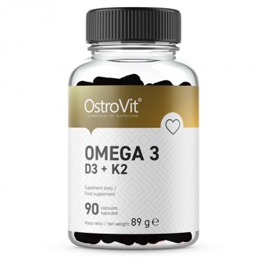 OstroVit Omega 3 D3 + K2 90 капсул, риб'ячий жир та вітаміни D3, K2, а також D-альфа-токоферол