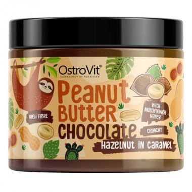 OstroVit Peanut Butter Chocolate + Hazelnuts in Caramel 500 грамм, шоколадное арахисовое масло с карамелизированным фундуком