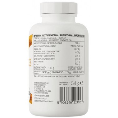 OstroVit Vitamin D3 5000 IU 250 капсул, жирорастворимый витамин Д 