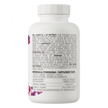 OstroVit Vitamin D3+K2 MK-7 90 мягких капсул, витамин Д3 + К2