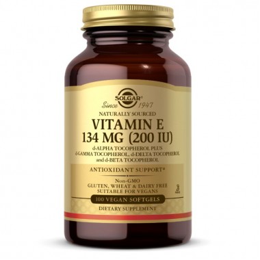 Solgar Vitamin E 134 mg 200 IU 100 мягких капсул, витамин E (d-альфа-токоферол) вместе с (d-гамма-, d-дельта-, d-бета-токоферолами)